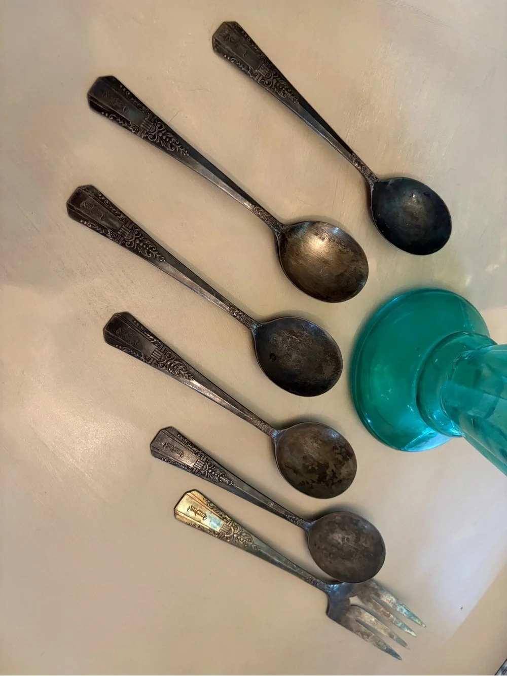 Vintage-Style Blackened Silver Dessert Spoon Set - Home Dining